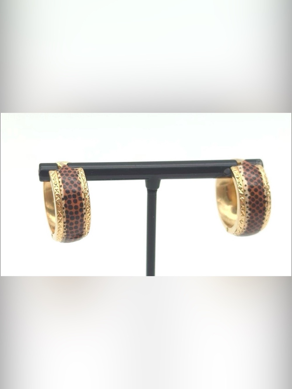 14K Yellow Gold Diamond Etched & Leopard Print Enamel Hoop Earrings